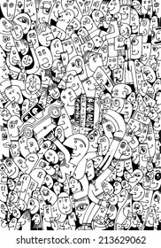 crowd of people, faces, attitudes, funny pattern/VECTOR_pattern faces in the city/digital vector