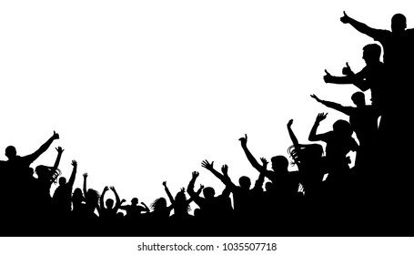 Crowd people, fan cheering. Illustration soccer background, vector silhouette. Mass mob at the stadium