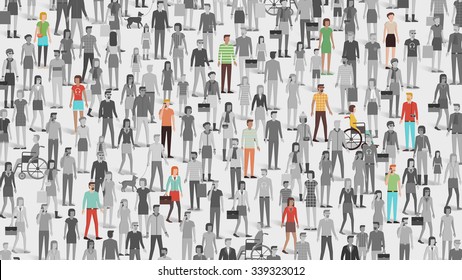Crowd of people with few individuals highlighted, individuality and diversity concept