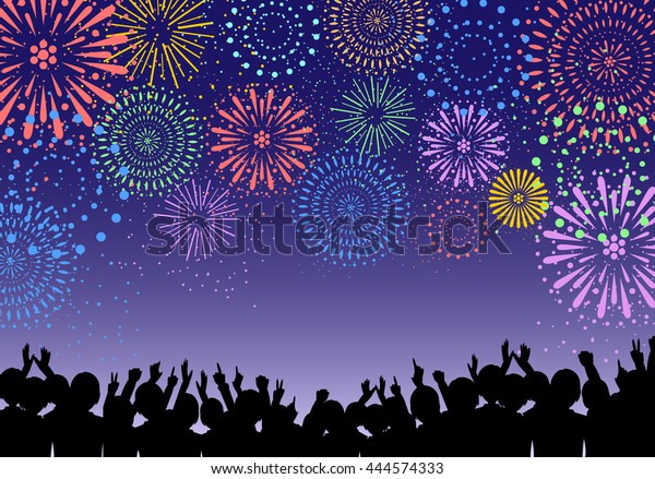 Crowd People Fireworks Vector Illustration Stock Vector (Royalty Free ...