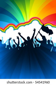 A crowd of people with flags and banners. Vector illustration