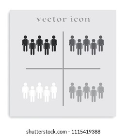 Crowd of people flat black and white vector icon.