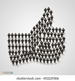 Crowd of people in the form of thumb up. Vector illustration