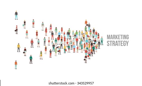 Crowd of people gathered in an arrow shape, leadership, choice and direction concept