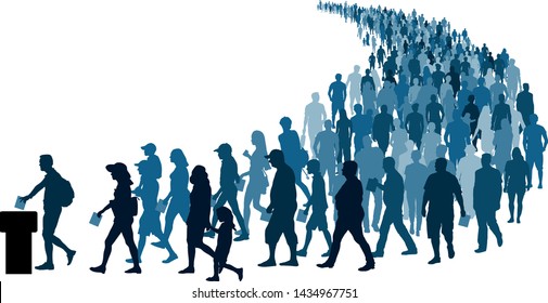 Crowd of people go to the polls to vote. Referendum Silhouette Vector