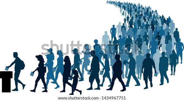 Crowd of people go to the polls to vote.\
Referendum Silhouette\
Vector