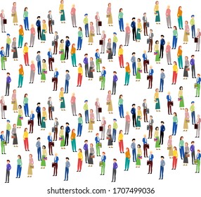 Multitud de personas a media vuelta de pie.Ilustración vectorial aislada.