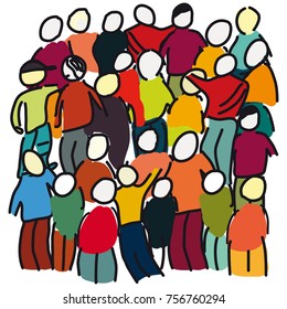 crowd of people hand drawing on the white simple background