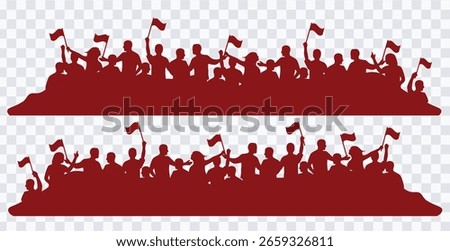Crowd People Holding Flags Silhouettes Elements for Indonesia Independence Day. Vector Illustration.