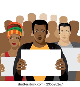 Crowd of people holding signs EPS 10 vector stock illustration