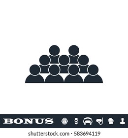 Crowd of people icon flat. Black pictogram on white background. Vector illustration symbol and bonus button