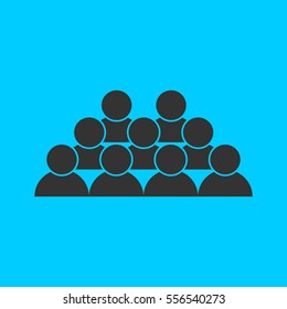 Crowd of people icon flat. Simple vector black pictogram on blue background