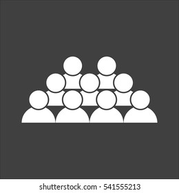 Crowd of people icon flat. Vector white illustration isolated on black background. Flat symbol