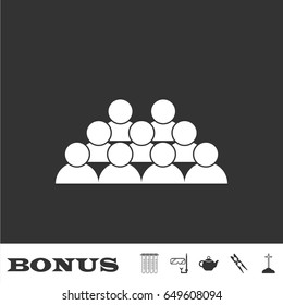 Crowd of people icon flat. White pictogram on black background. Vector illustration symbol and bonus icons