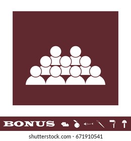 Crowd of people icon flat. White pictogram on brown background. Vector illustration symbol and bonus icons