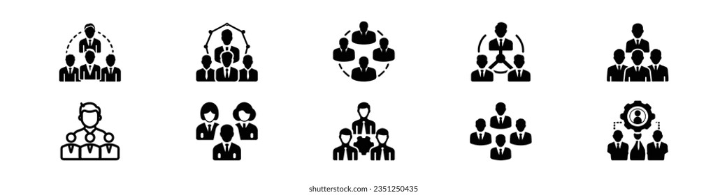 crowd of people icon silhouettes vector. Unity team and teamwork single line icon, Teamwork icon suitable for info graphics, Set of Teamwork Line Icons. Teamwork in business management icon set, 