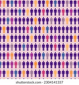 The crowd of people icons. Seamless pattern. Vector illustration. Flat design. Print for textile, fabric, posters, decor, greeting cards, paper, wallpaper.