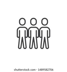 Crowd of people line icon. Teamwork group linear style sign for mobile concept and web design. Three people stand outline vector icon. Symbol, logo illustration. Vector graphics