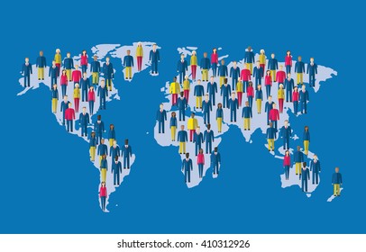 Multitud de personas haciendo un mapa del planeta Tierra