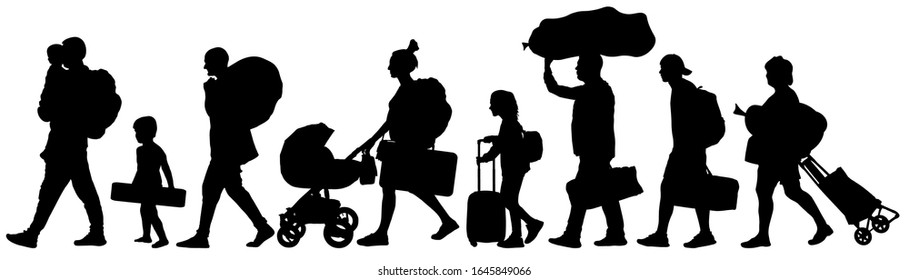 Crowd People Migration. Silhouette Vector Illustration