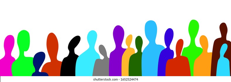crowd of people in modern creative style, people are different concept, crowd of vivid colored people on the white background, vector