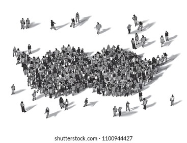 crowd people moustache symbol black and white isolate