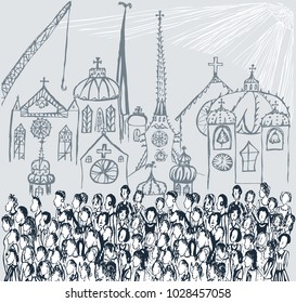 Crowd of people in the old town