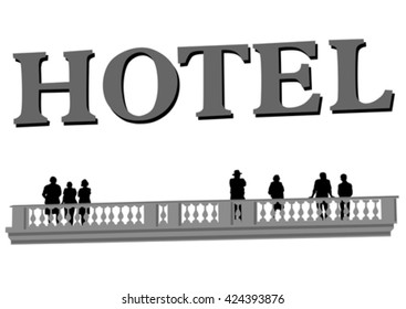 Crowd of people on balcony of the hotel