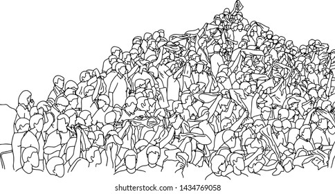 crowd of people on stadium with copyspace vector illustration sketch doodle hand drawn with black lines isolated on white background