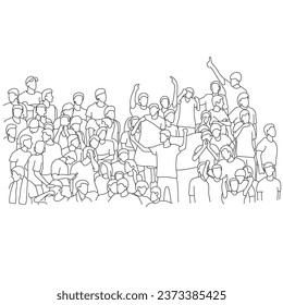 crowd people on stadium illustration vector hand drawn isolated on white background