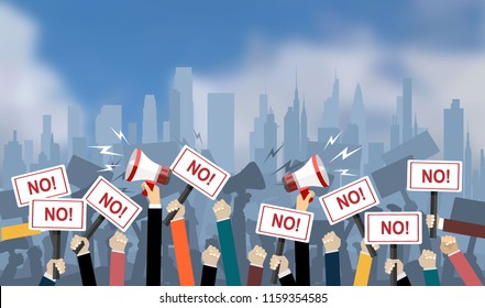 Crowd of people protesters. Flat vector illustration.