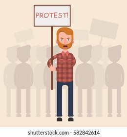 A crowd of people protesting against something. Flat. Vector.