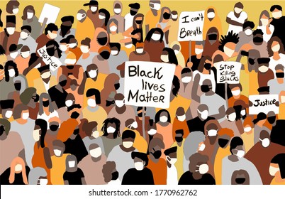 Crowd of people protesting. Anti racism concept,  Hand Illustration vector.