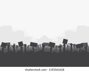 Crowd of people protests, silhouette. Revolution, protest, demonstration, riot, strike. Vector illustration, eps10.