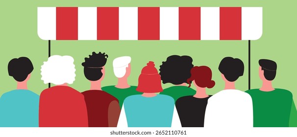 Crowd of people as a queue for street food, flat vector stock illustration as a concept of street food tourism festiva sstkTravell