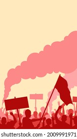 A crowd of people with raised hands and flags. Political revolution. Protest against injustice. LGBT protest. Vertical illustration with people. Stock vector illustration. EPS 10.