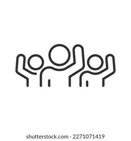 Crowd of people raised their hand up, linear icon. Line with editable stroke