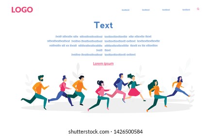 A crowd of people running towards something exciting, People Marathon, Vector illustration for web. print, social media.  Running Sport race sprint, Business People Group Run.