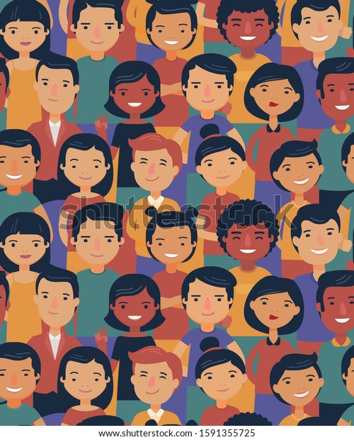 Crowd of people seamless background. Cartoon vector illustration