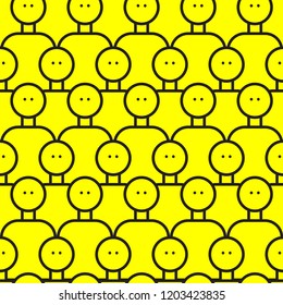 Crowd of people seamless pattern. Abstract line people, vector faces background