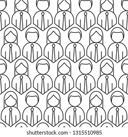 Crowd of people seamless pattern. Outline style vector illustration