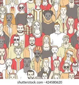 crowd of people. seamless vector pattern of hand drawn people