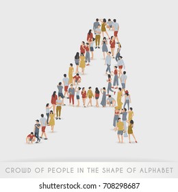 Crowd of People in The Shape of Alphabet "A" : Vector Illustration