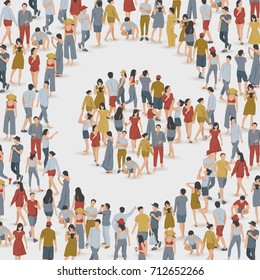 Crowd of People in The Shape of Alphabet "C" : Vector Illustration