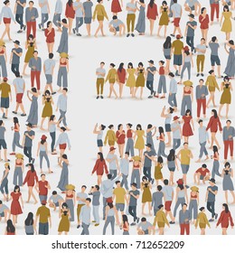 Crowd of People in The Shape of Alphabet "F" : Vector Illustration - Shutterstock ID 712652209
