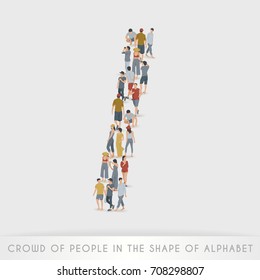 Crowd of People in The Shape of Alphabet "I" : Vector Illustration