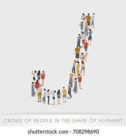 Crowd of People in The Shape of Alphabet "J" : Vector Illustration