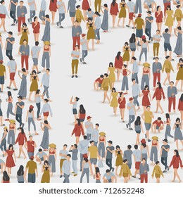 Crowd of People in The Shape of Alphabet "K" : Vector Illustration