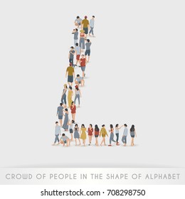 Crowd of People in The Shape of Alphabet "L" : Vector Illustration