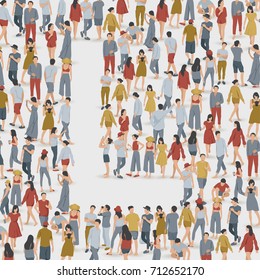 Crowd of People in The Shape of Alphabet "L" : Vector Illustration